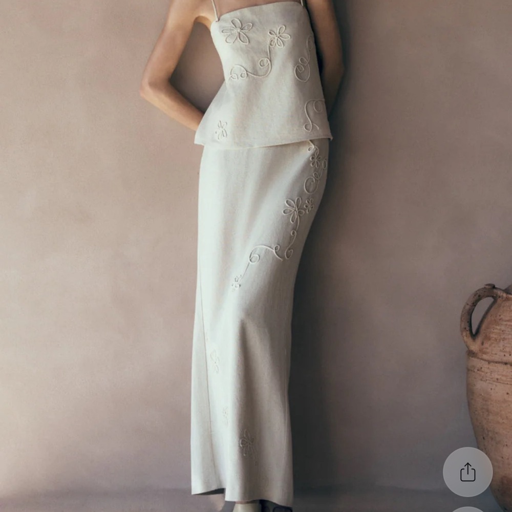 Casey Linen Embroidered Top & Maxi Skirt - Natural SOLD OUT ONLINE